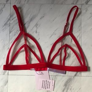 Savage X Fenty Red Velvet and Mesh Bralette size Small